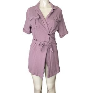 Free People Clementine Mini Wrap Dress Short Sleeve Purple Ash SZ Large